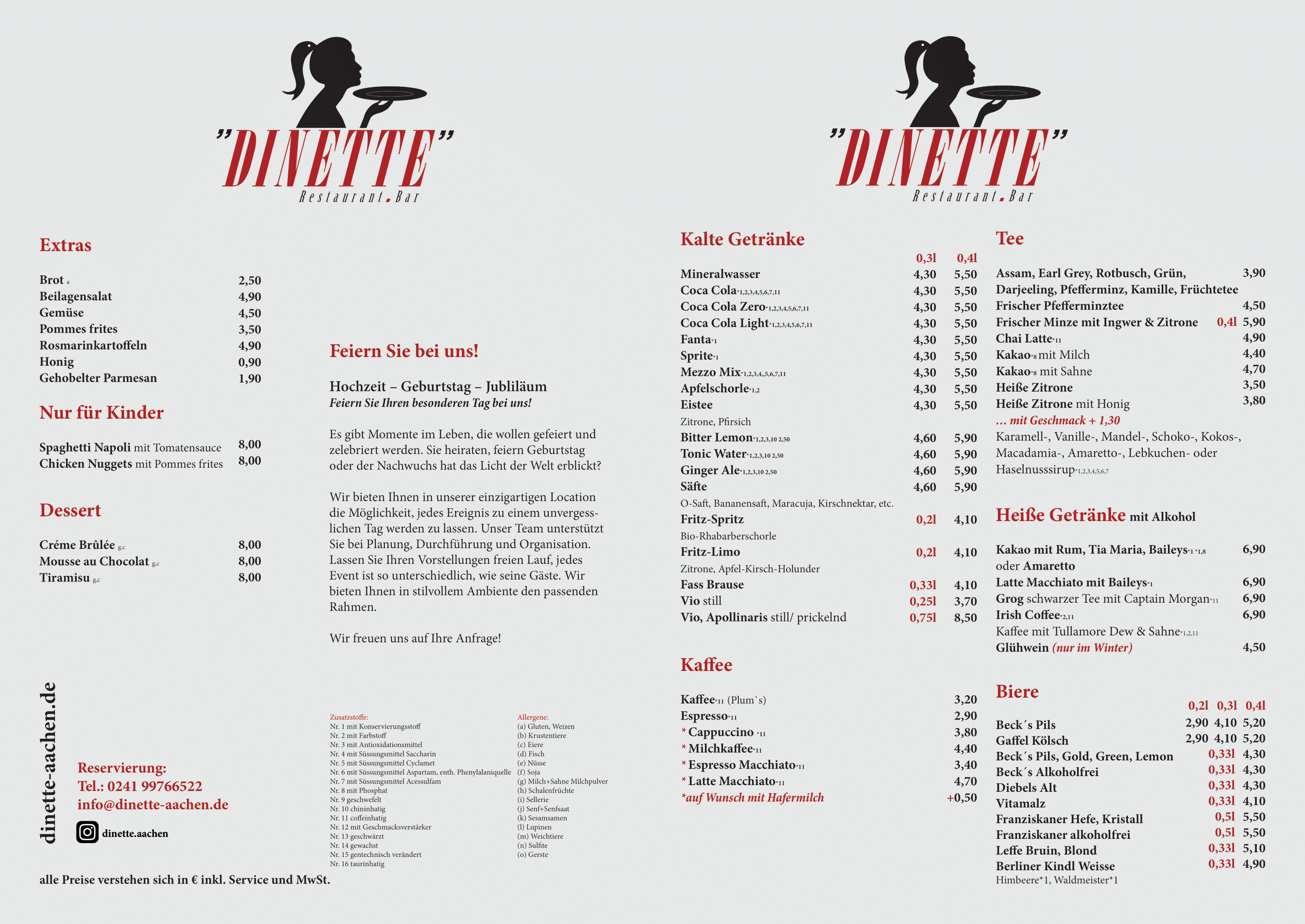 Speisekarte Dinette Aachen